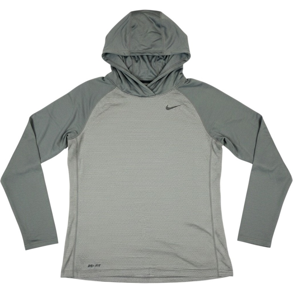 Nike Dri-FIT Mens Grey Striped Long Sleeve Hoodie Training Shirt 620636-060 M